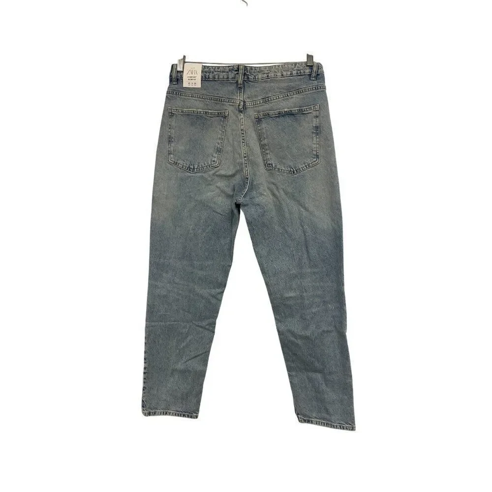 Zara Womens Mom Fit Jeans EU 42 US 10 Washed Effect slim leg Denim 8197/231 NWT